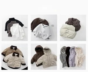 Collage of kids' winter outfits including fleece hoodies, quilted vests and cargo jackets