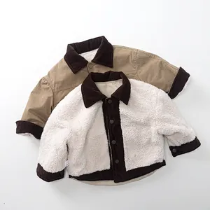 Thick reversible children's jacket with sherpa fleece lining and corduroy trim
