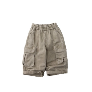 Pantalon cargo ample en coton kaki pour enfants avec taille élastique et poches latérales