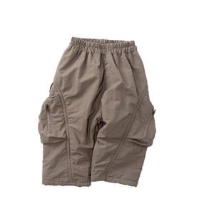 Kids warm fleece cargo pants in khaki with elastic waist and side zipper pockets
