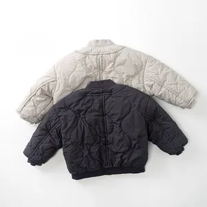 Detail of lightweight quilted jackets with rib-knit cuffs and windproof stand collar