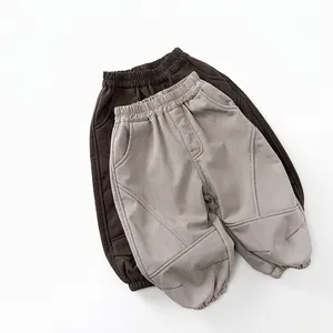 Pantaloni Invernali in Pile per Bambini Pantaloni Casual Caldi Ispessiti Stile Coreano Tinta Unita Cotone Morbido Trapuntato