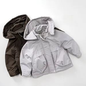 Detailed view of children fleece-lined jackets with windproof fabric and warm hood