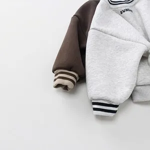 Kids warm fleece baseball sweatshirt in brown and grey with Sunday lettering print