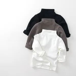 Detail of high neck long sleeve knit sweaters for kids in black brown and white colors