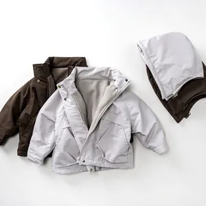 Toddler Kids Fleece Lined Hooded Windbreaker Jacket Thickened Winter Warm Polyester Nylon Coat For Boys Girls Casual Top