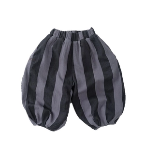 Kids vintage striped harem pants with thick fleece lining and elastic waist for winter
