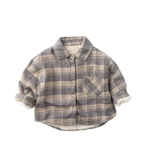 Chemise à carreaux pour enfants avec doublure polaire et boutons en marron et gris