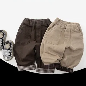Toddler Kids Fleece Lined Warm Trousers Thick Winter Autumn Casual Cotton Pants Boys Girls Elastic Waist Solid Color Bottoms