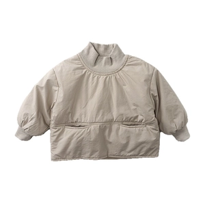Kids lightweight beige cotton pullover jacket with ribbed collar and curved pockets