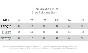 Detailed size guide table for children winter down jacket showing length and chest measurements