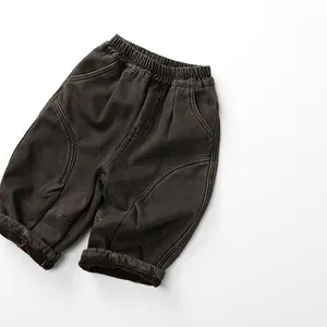 Pantalon Chaud Épaissi Doublé de Polaire pour Enfants Garçons Filles Hiver Automne Coton Couleur Unie Style Coréen Décontracté Taille Élastique