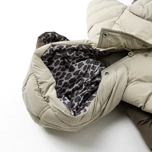 Veste matelassée beige pour enfants avec doublure léopard chaude et capuche