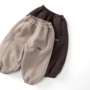 Kids Winter Thickened Fleece Lined Sweatpants Cotton Composite Warm Joggers Elastic Waist Boys Girls Casual Letter Printed Pants