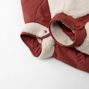 Kids reversible fleece jacket in brick red and beige with warm thick padding