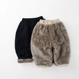Winter fleece-lined thickened thermal pants for kids with cozy plush interior lining