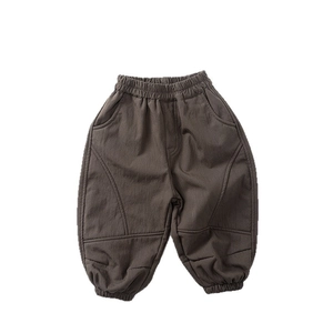 Pantaloni invernali caldi per bambini foderati in pile marrone con elastico in vita e polsini