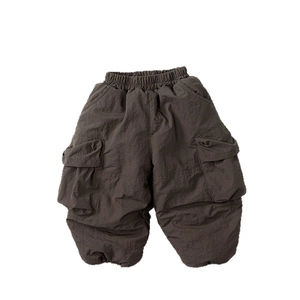 Kids warm fleece-lined cargo pants in charcoal grey with elastic waist and pockets