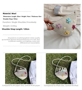 Spécifications de taille et vue rapprochée du matériau de ce sac bandoulière au crochet