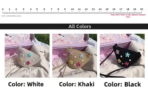 Sac bandoulière en paille pour enfants avec fleurs colorées en blanc kaki et noir