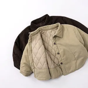 Thickened corduroy padded shirts for kids with quilted lining in brown and beige colors