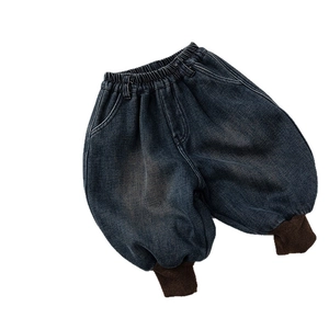 Pantalon en jean chaud pour enfants doublé de polaire avec poignets côtelés
