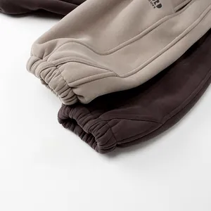 Detailed close-up of winter fleece joggers showing thick fabric and elastic ribbed cuffs