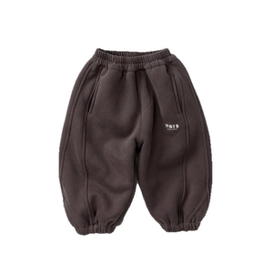 Kids warm fleece-lined joggers in dark taupe with ribbed cuffs and word print
