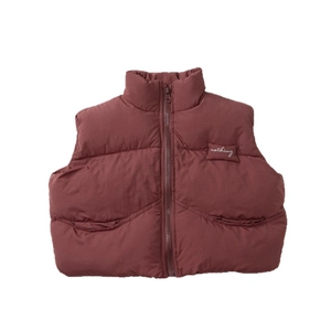 Gilet imbottito per bambini marrone rossiccio scuro con collo alto e cerniera lampo