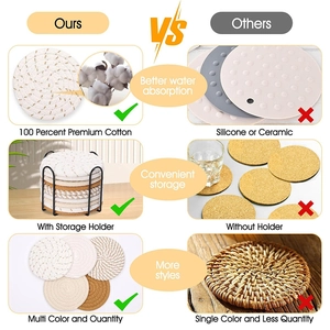 Comparison showing premium woven cotton placemats with a black metal storage holder