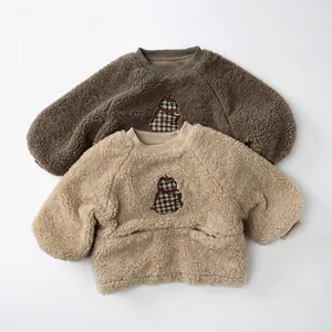 Sweat-shirt en Polaire Épaissie pour Enfants Hiver Chaud Ours Patch Pullover Garçons Filles Style Coréen Haut Bébé