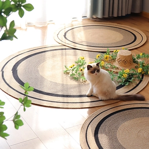 Hand-Woven Cotton Rope Round Rug Modern Minimalist Concentric Stripe Floor Mat For Living Room Bedroom Nordic Home Decor