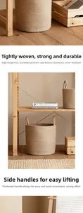 Close-up of woven cotton rope storage basket featuring reinforced dual handles and sturdy texture