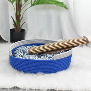 Détails du nid tressé pour animaux avec coussin à vagues et tapis de refroidissement en bambou