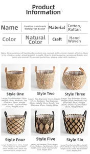 Detailed size chart for handcrafted waterproof seagrass and cotton woven plant baskets