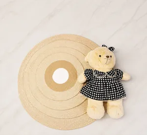 Close-up of hand-woven cotton rope round rugs with tiered concentric circle design