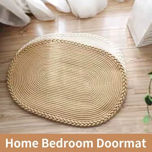 Tapis de Sol Ovale en Coton Tissé à la Main Minimaliste Moderne Style Nordique Lavable en Machine Tapis de Chevet pour Chambre