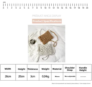 Spécifications de taille pour sac bandoulière tissé à franges, largeur de 26 cm