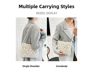 Détail du sac au crochet blanc fait main avec des motifs géométriques ajourés