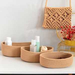 Handmade Cotton Rope Woven Storage Basket Oval Desktop Organizer For Cosmetics Snacks Keys Minimalist Nordic Home Storage Box