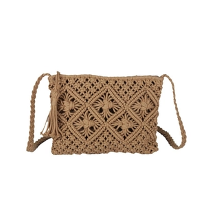 Sac bandoulière bohème fait main en coton avec franges et motifs en losange