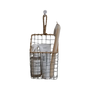 Nordic iron wall hanging basket with hemp rope handles for minimalist home storage
