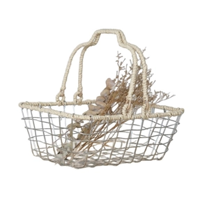 Nordic iron wire storage basket with twine handles and woven mesh for fruit or bread