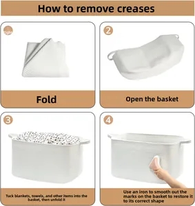 Step-by-step guide to restore shape of a woven cotton storage basket by ironing and filling