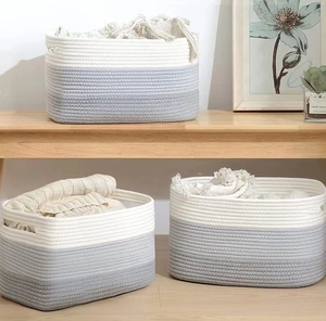 Three-piece cotton rope storage baskets with gradient grey and white woven design