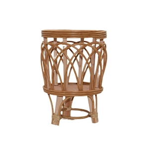 Nordic woven plant stand with natural rattan basket and tripod solid wood legs