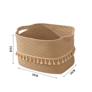 Detailed size specifications for cotton rope woven basket with fringes, 38x26x24 cm dimensions
