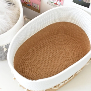 Close-up of cotton rope woven storage basket showing texture and spacious interior