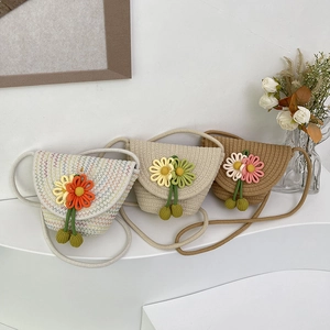 Floral woven mini crossbody bags for girls in white, beige, and khaki stylish colors
