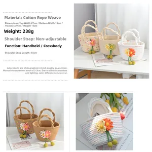 Détails du sac en coton tressé avec des fleurs au crochet colorées et dimensions